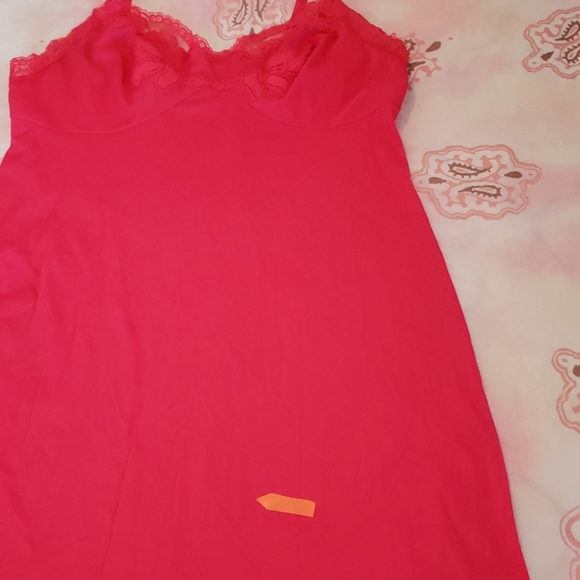 NWOT Vintage Sexy Hot Red Slip. Lace Nylon Chemise - Picture 9 of 10
